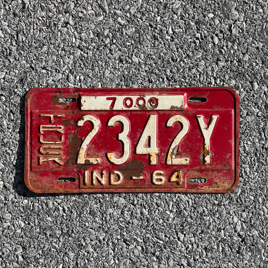 Photo of a 1964 Indiana Truck License Plate Auto Tag Garage Decor Vintage 2342Y