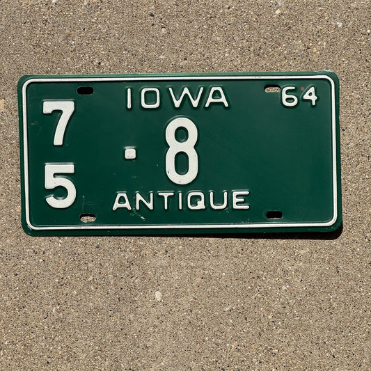 Photo of a 1964 Iowa Antique Vehicle License Plate Auto Tag Garage Decor Vintage Historic 75 8