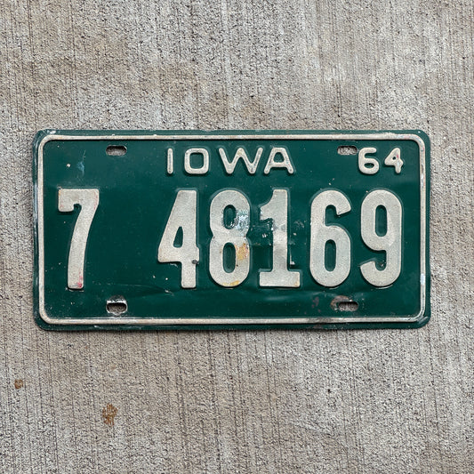 Photo of a 1964 Iowa License Plate Auto Tag Garage Decor Vintage 7 48169 with original patina