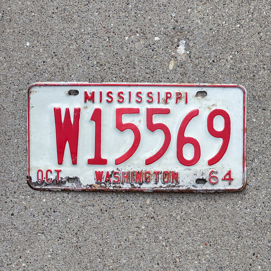 Photo of a 1964 Mississippi License Plate Auto Tag Garage Decor Vintage W15569 with original patina