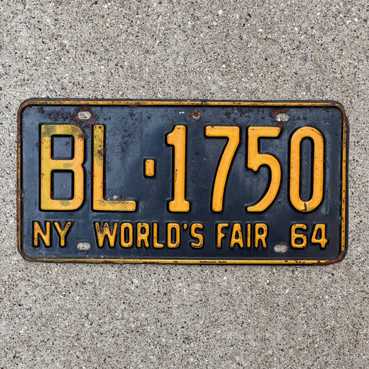Photo of a 1964 New York License Plate Auto Tag Garage Decor Vintage World's Fair BL 1750