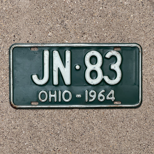 Photo of a 1964 Ohio License Plate Auto Tag Garage Decor Vintage JN 83 with original patina