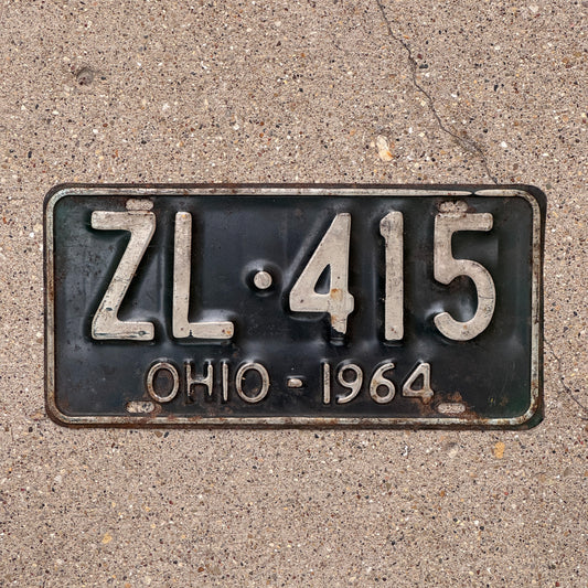 Photo of a 1964 Ohio License Plate Auto Tag Garage Decor Vintage ZL 415 with original patina