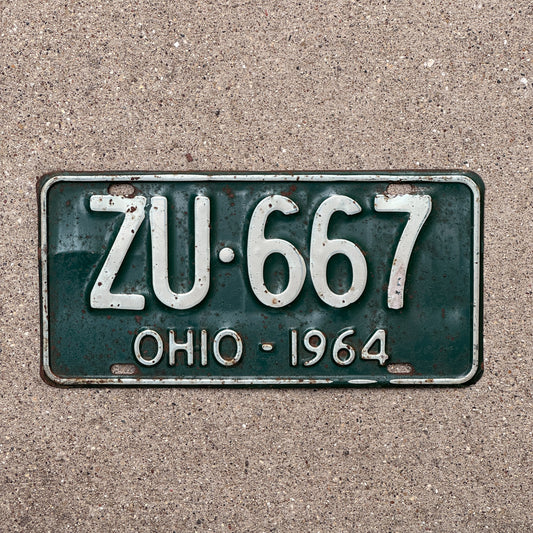 Photo of a 1964 Ohio License Plate Auto Tag Garage Decor Vintage ZU 667 with original patina