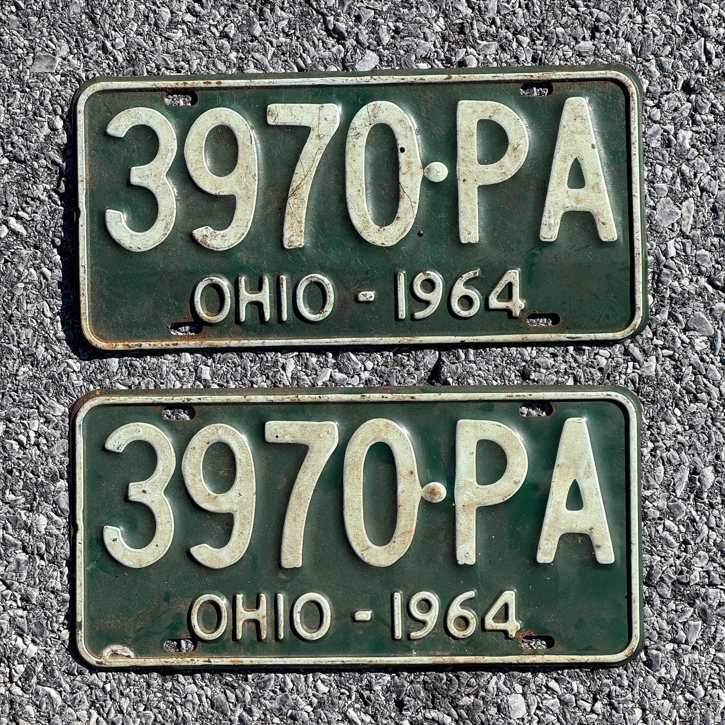 Photo of a 1964 Ohio License Plate Pair Auto Tag Garage Decor Vintage 3970 PA