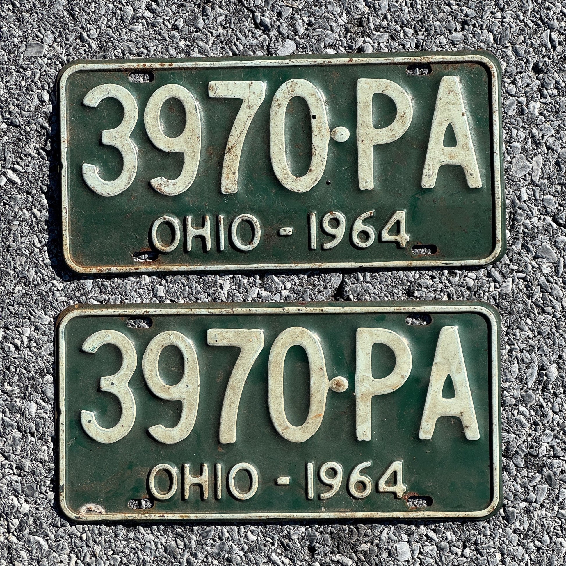 Photo of a 1964 Ohio License Plate Pair Auto Tag Garage Decor Vintage 3970 PA