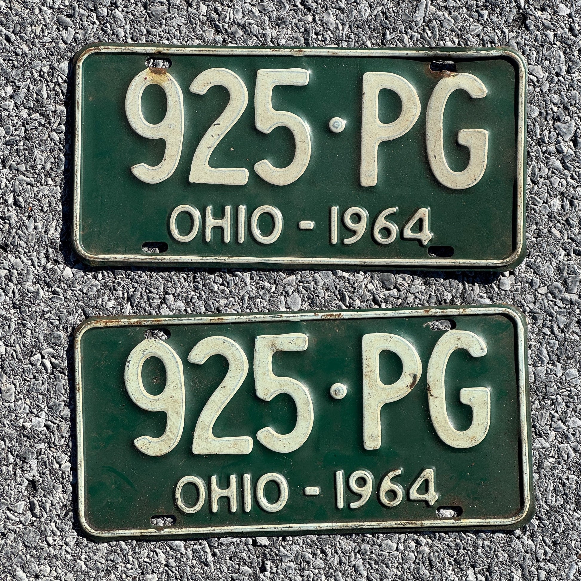 Photo of a 1964 Ohio License Plate Pair Auto Tag Garage Decor Vintage 925 PG