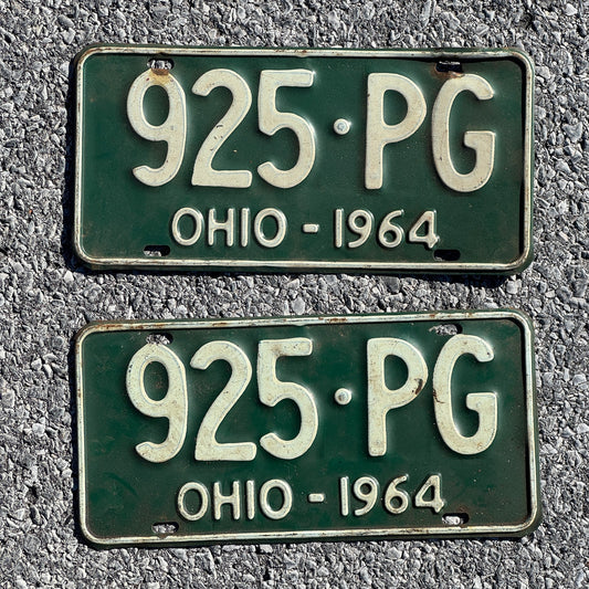 Photo of a 1964 Ohio License Plate Pair Auto Tag Garage Decor Vintage 925 PG