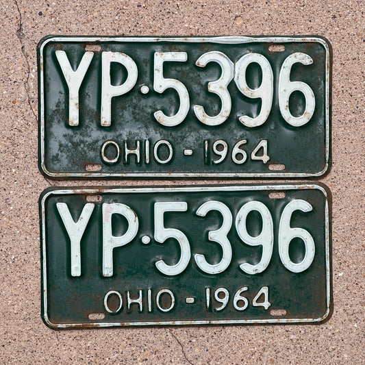 Photo of a 1964 Ohio License Plate Pair Auto Tag Garage Decor Vintage YP 5396 with original patina