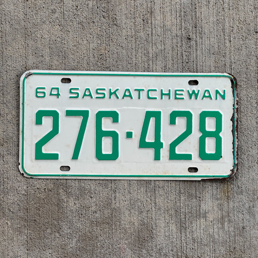 Photo of a 1964 Saskatchewan License Plate Auto Tag Garage Decor Vintage 276 428 with original patina