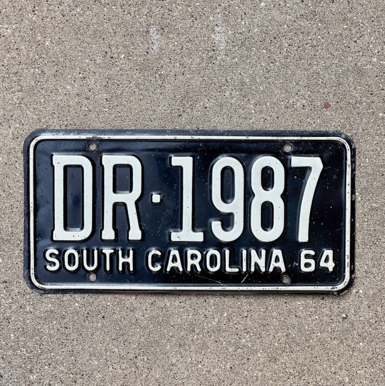 Photo of a 1964 South Carolina License Plate Auto Tag Garage Decor Vintage Doctor Gift Birth Year DR 1987 with original patina