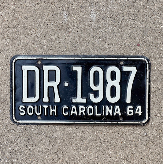 Photo of a 1964 South Carolina License Plate Auto Tag Garage Decor Vintage Doctor Gift Birth Year DR 1987 with original patina