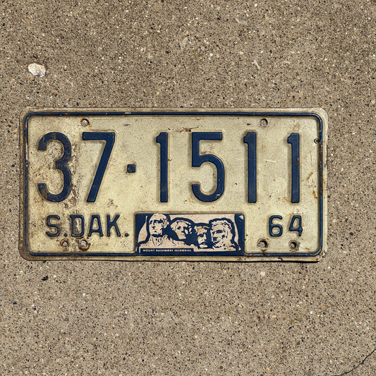 Photo of a 1964 South Dakota License Plate Auto Tag Garage Decor Vintage Hutchinson 37 1511