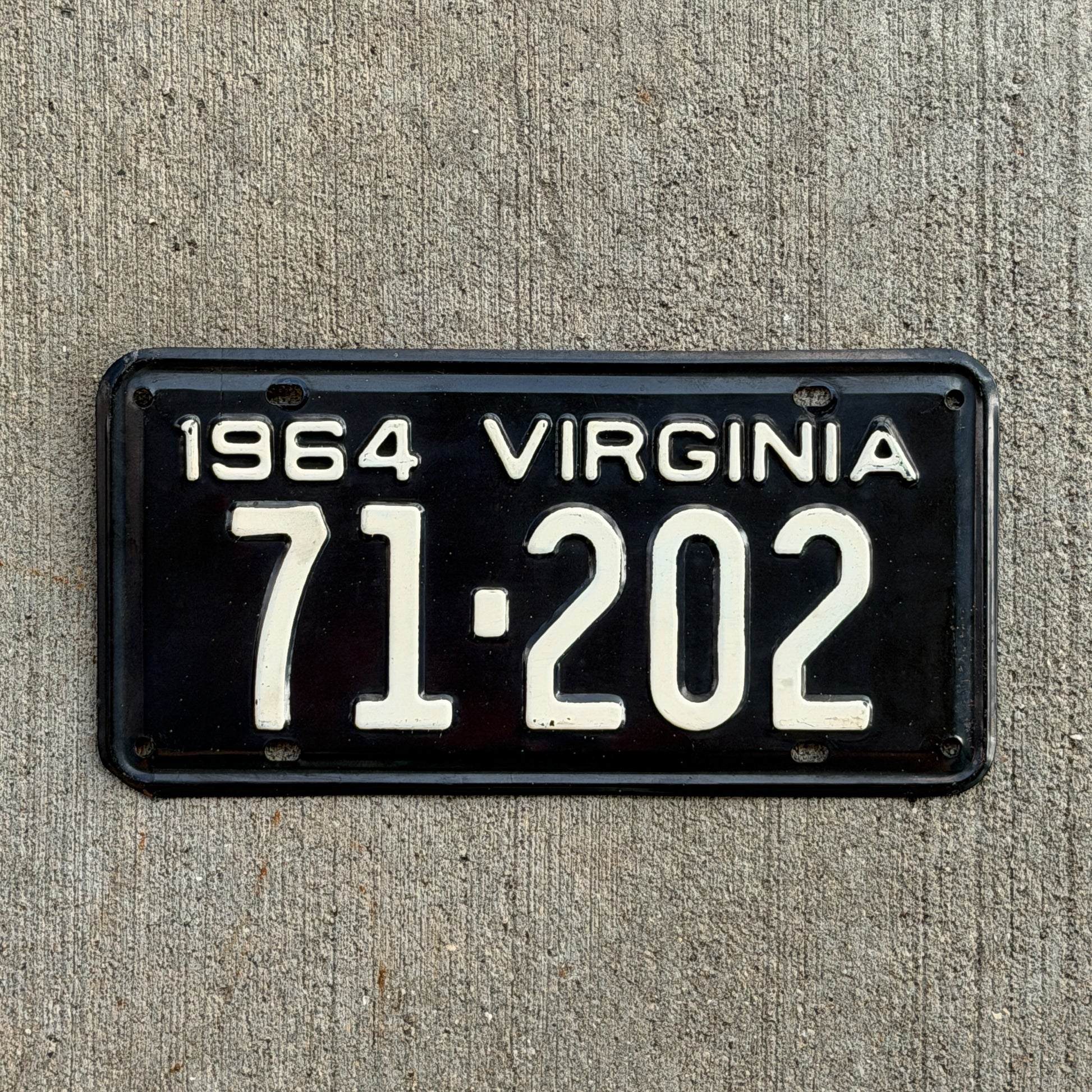Photo of a 1964 Virginia License Plate Auto Tag Garage Decor Vintage High Quality 71 202 with original patina