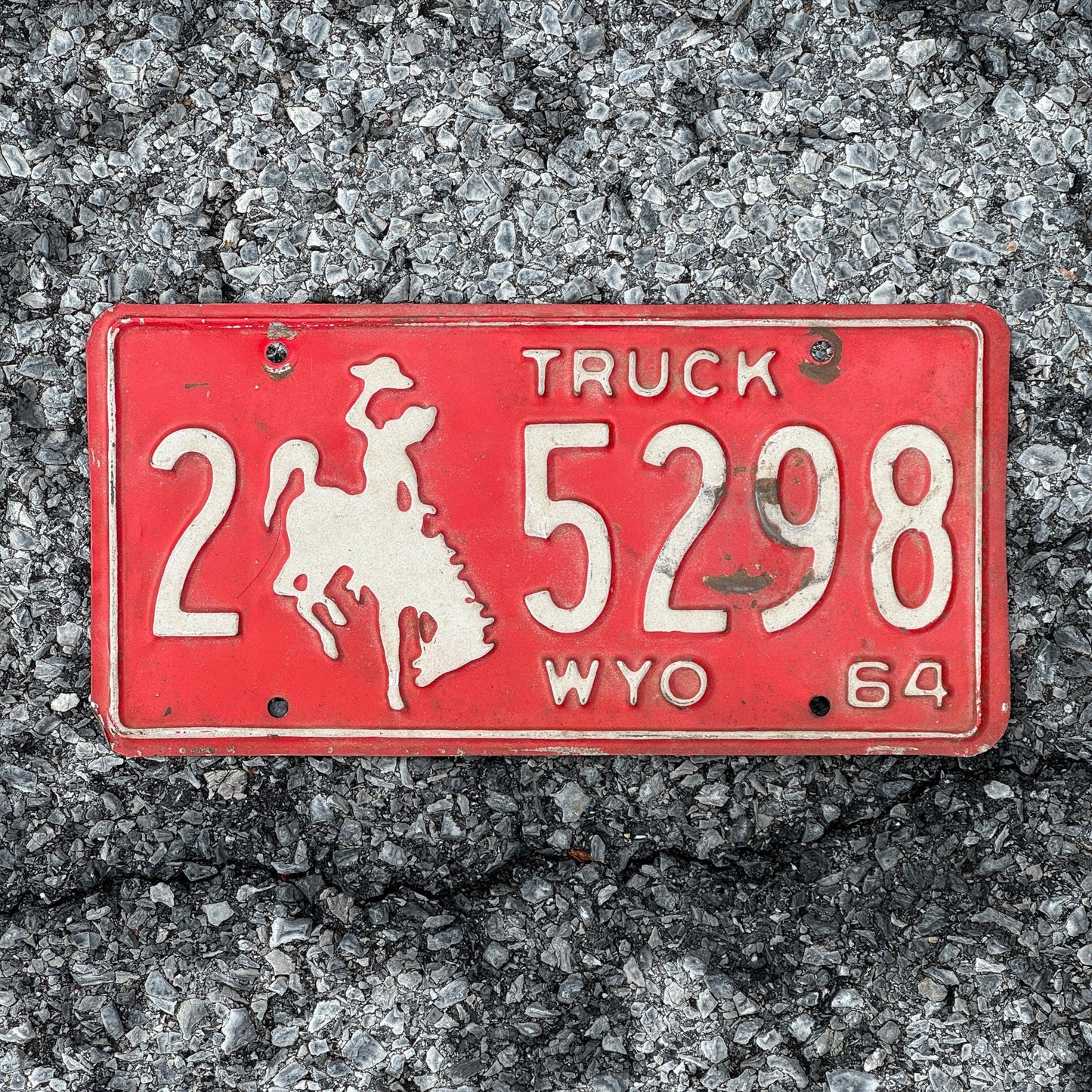 Photo of a 1964 Wyoming Truck License Plate Auto Tag Garage Decor Vintage Cowboy 25298
