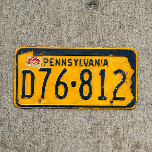 Photo of a 1965 1966 Pennsylvania License Plate Auto Tag Garage Decor Vintage D 76 812 with original patina