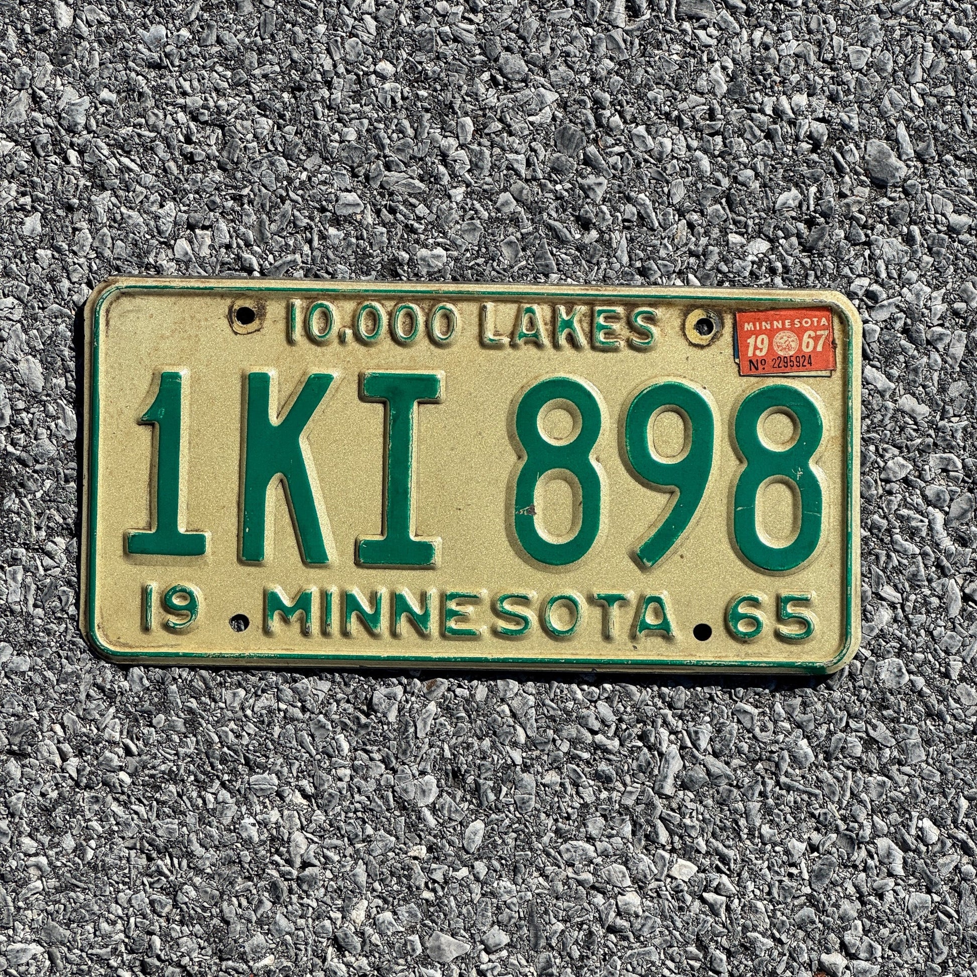 Photo of a 1965 1967 Minnesota License Plate Auto Tag Garage Decor Vintage 1KI898