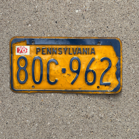 Photo of a 1965 1970 Pennsylvania License Plate Auto Tag Garage Decor Vintage 80C 962 with original patina