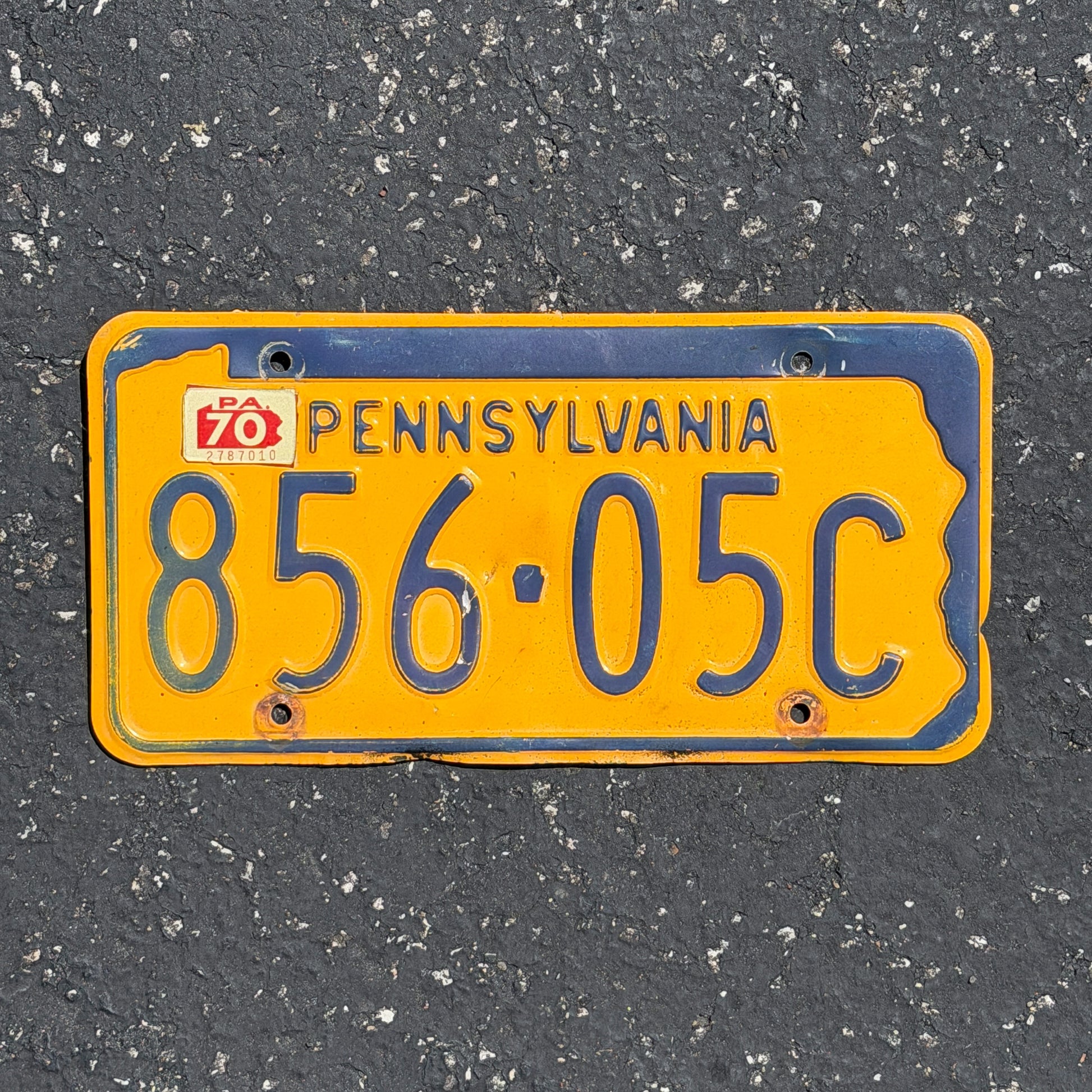 Photo of a 1965 1970 Pennsylvania License Plate Auto Tag Garage Decor Vintage 856 05C with original patina