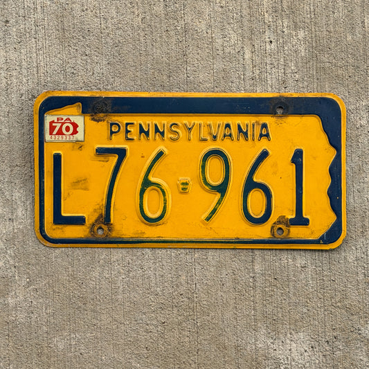 Photo of a 1965 1970 Pennsylvania License Plate Auto Tag Garage Decor Vintage L 76 961 with original patina