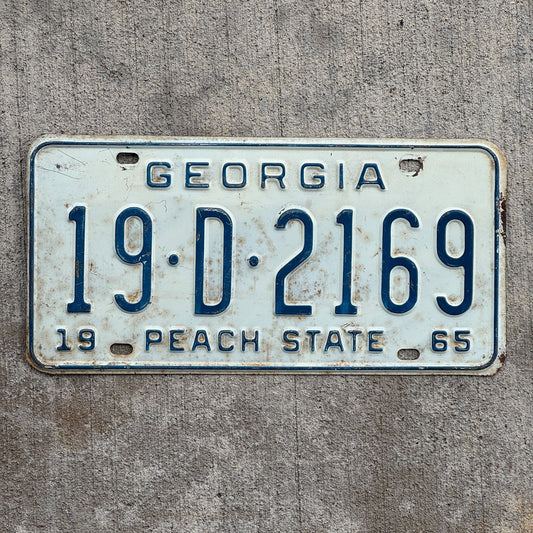 Photo of a 1965 Georgia License Plate Auto Tag Garage Decor Vintage 19 D 2169 with original patina