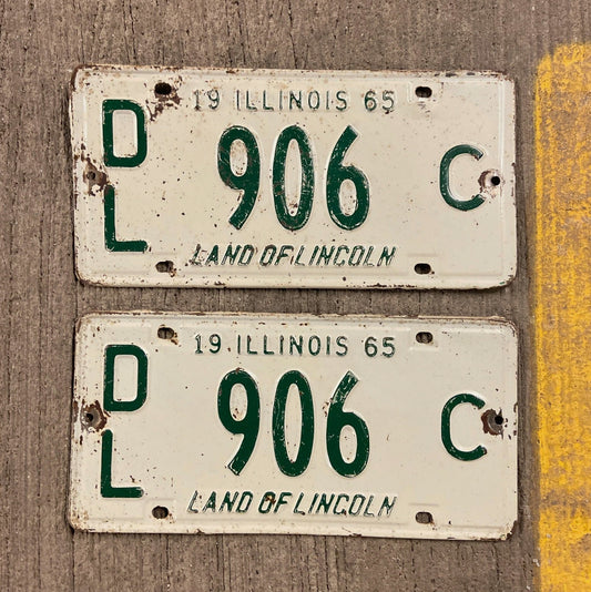 Photo of a 1965 Illinois Dealer License Plate Pair Auto Tag Garage Decor Vintage 906 C with original patina