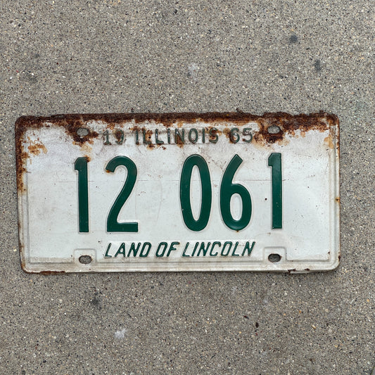 Photo of a 1965 Illinois License Plate Auto Tag 1 Vintage Garage 12 061 with original patina
