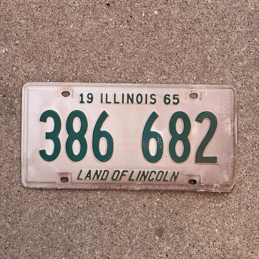 Photo of a 1965 Illinois License Plate Auto Tag 1 Vintage Garage 386 682 with original patina