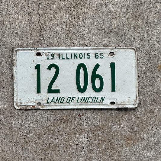 Photo of a 1965 Illinois License Plate Auto Tag 2 Vintage Garage 12 061 with original patina