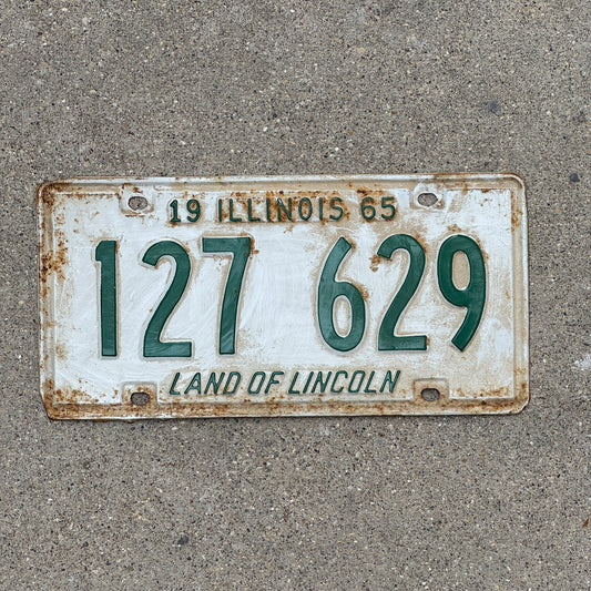 Photo of a 1965 Illinois License Plate Auto Tag 2 Vintage Garage 127 629 with original patina