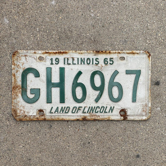 Photo of a 1965 Illinois License Plate Auto Tag 2 Vintage Garage GH 6967 with original patina