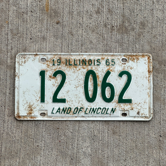 Photo of a 1965 Illinois License Plate Auto Tag Garage Decor Vintage 12 062 with original patina