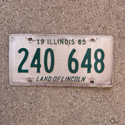 Photo of a 1965 Illinois License Plate Auto Tag Garage Decor Vintage 240 648 with original patina
