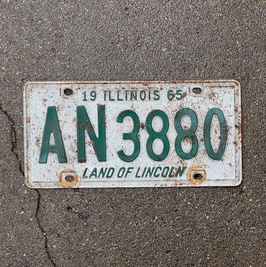 Photo of a 1965 Illinois License Plate Auto Tag Garage Decor Vintage AN 3880