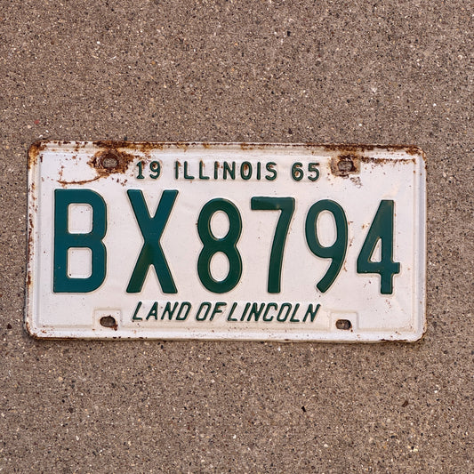 Photo of a 1965 Illinois License Plate Auto Tag Garage Decor Vintage BX 8794 with original patina