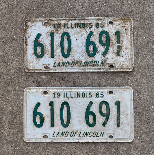 Photo of a 1965 Illinois License Plate Pair Auto Tag Garage Decor 610 691