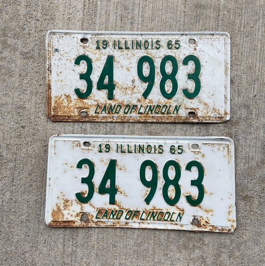 Photo of a 1965 Illinois License Plate Pair Auto Tag Garage Decor Vintage 34983 with original patina