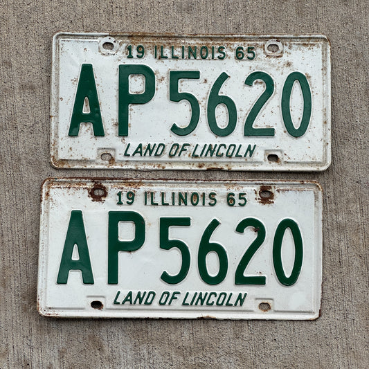 Photo of a 1965 Illinois License Plate Pair Auto Tag Garage Decor Vintage AP 5620 with original patina