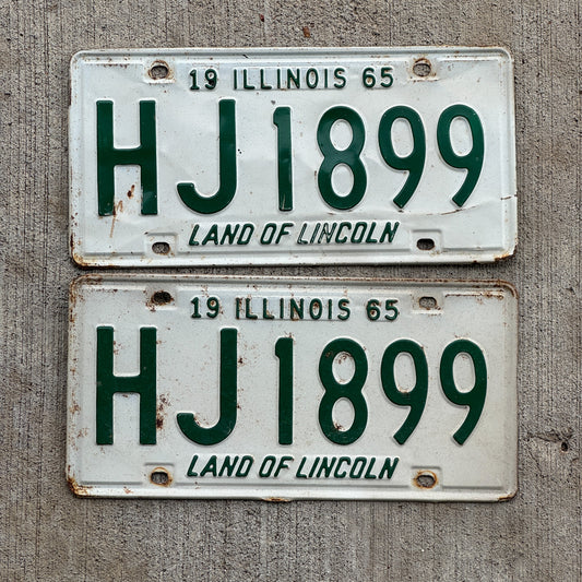 Photo of a 1965 Illinois License Plate Pair Auto Tag Garage Decor Vintage HJ 1899 with original patina