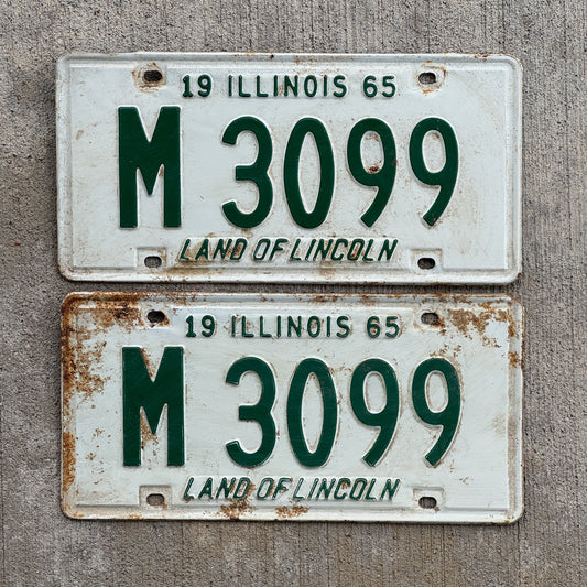 Photo of a 1965 Illinois Municipal License Plate Pair Auto Tag Garage Decor Vintage M 3099 with original patina