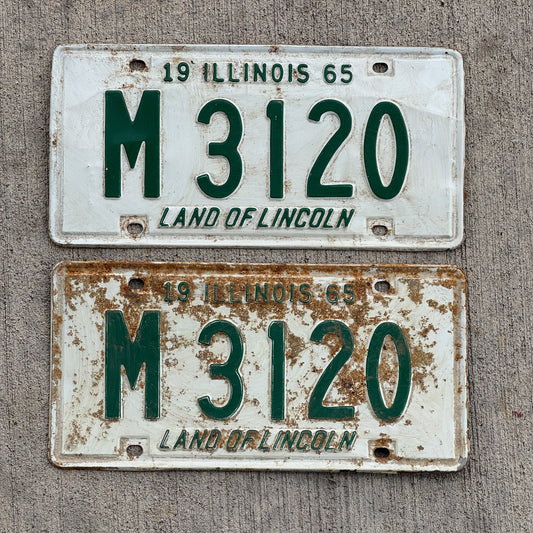 Photo of a 1965 Illinois Municipal License Plate Pair Auto Tag Garage Decor Vintage M 3120 with original patina
