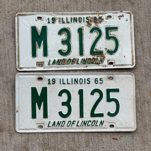 Photo of a 1965 Illinois Municipal License Plate Pair Auto Tag Garage Decor Vintage M 3125 with original patina