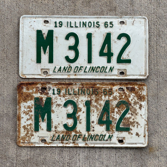 Photo of a 1965 Illinois Municipal License Plate Pair Auto Tag Garage Decor Vintage M 3142 with original patina