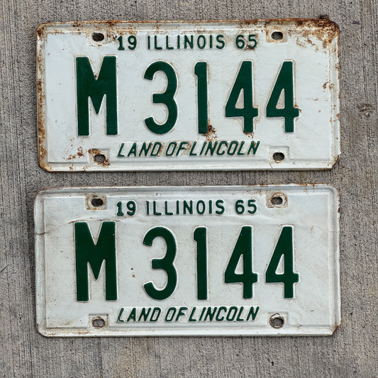 Photo of a 1965 Illinois Municipal License Plate Pair Auto Tag Garage Decor Vintage M 3144 with original patina