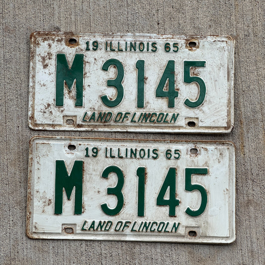Photo of a 1965 Illinois Municipal License Plate Pair Auto Tag Garage Decor Vintage M 3145 with original patina