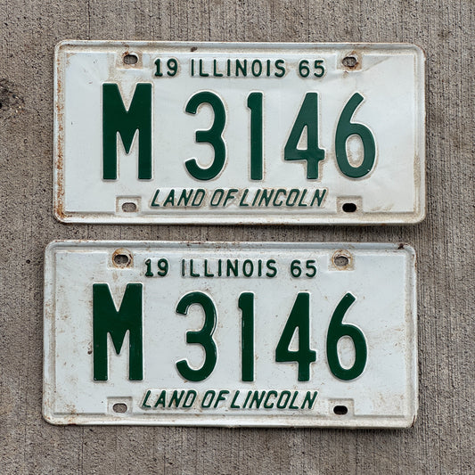 Photo of a 1965 Illinois Municipal License Plate Pair Auto Tag Garage Decor Vintage M 3146 with original patina