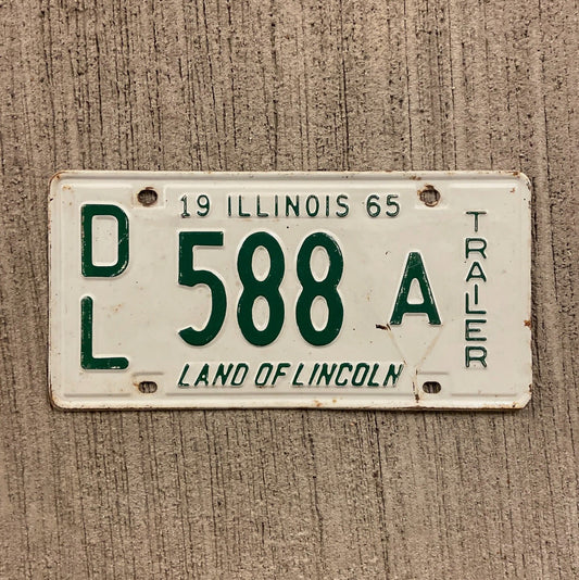 Photo of a 1965 Illinois Trailer Dealer License Plate Auto Tag Garage Decor Vintage Hard to Find Type 588 A with original patina