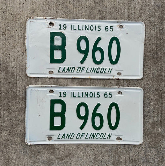 Photo of a 1965 Illinois Truck License Plate Pair Auto Tag Garage Decor Vintage B 960 with original patina