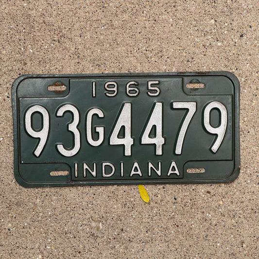 Photo of a 1965 Indiana License Plate Auto Tag Garage Decor Vintage 93 G 4479 with original patina