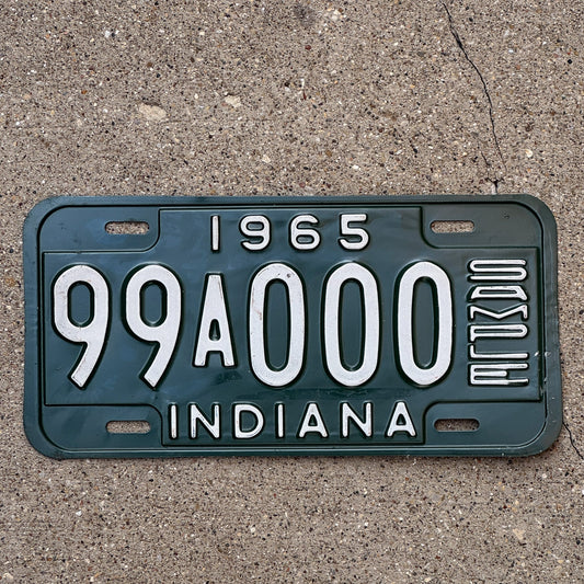 Photo of a 1965 Indiana Sample License Plate Auto Tag 1 Garage Decor 99A000 with original patina
